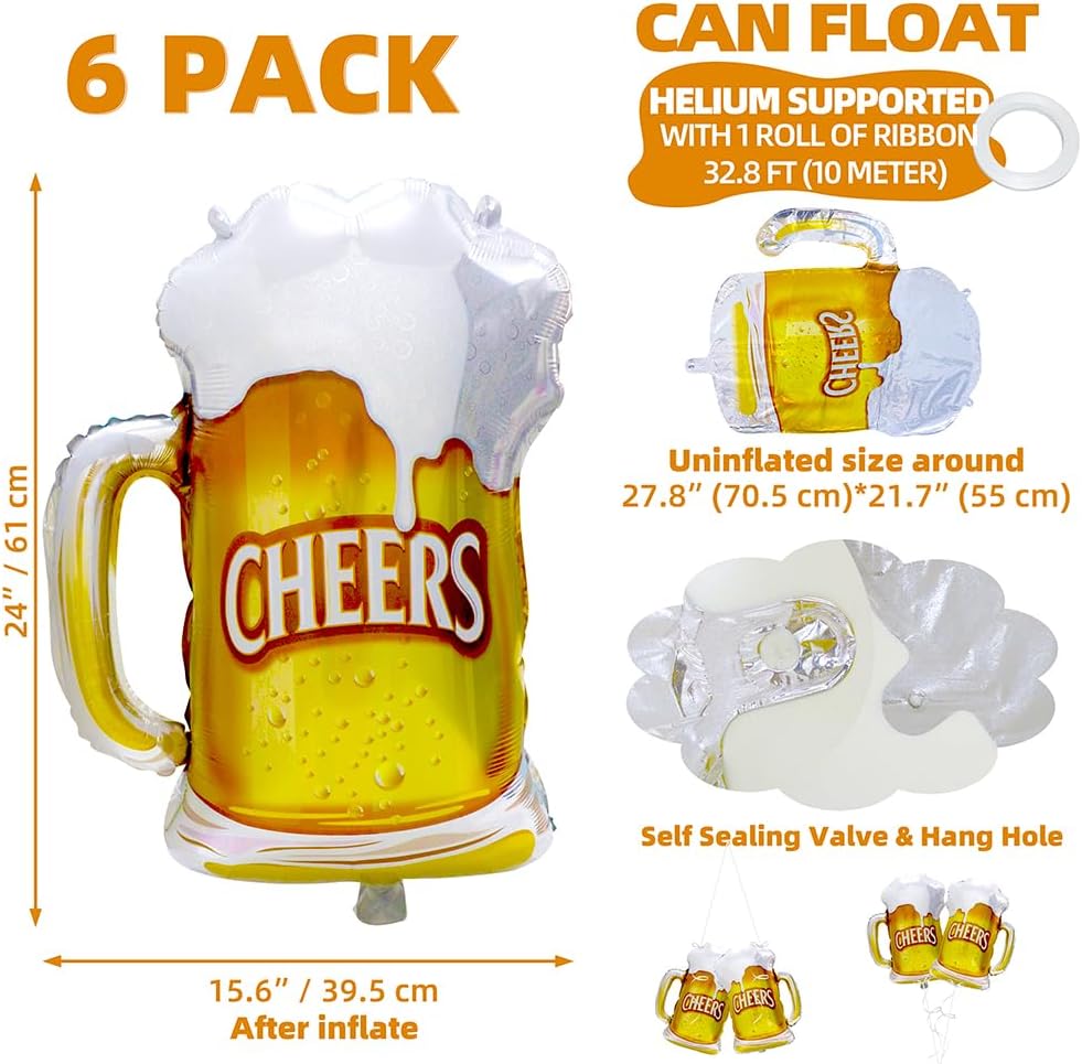 6pcs Cheers Beer Mug Balloons  – Wedding Alcohol Supply Bewertung und Preis